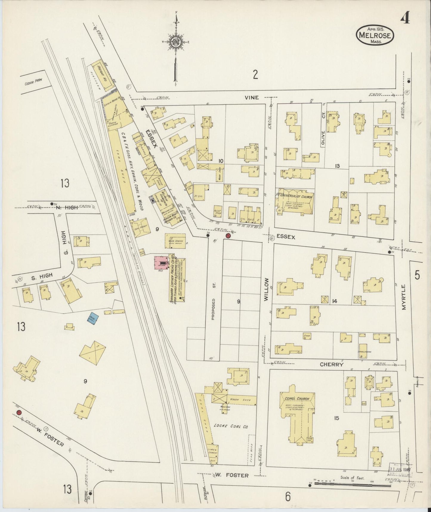Sanborn Fire Insurance Map from Melrose, Middlesex County, Massachusetts (1915), Sheet #0004 - Complete Map Set gallery image, historic Sanborn map, vintage wall art, Massachusetts Massachusetts