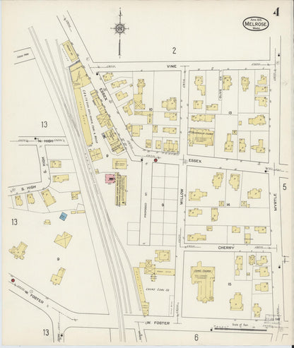 Sanborn Fire Insurance Map from Melrose, Middlesex County, Massachusetts (1915), Sheet #0004 - Complete Map Set gallery image, historic Sanborn map, vintage wall art, Massachusetts Massachusetts
