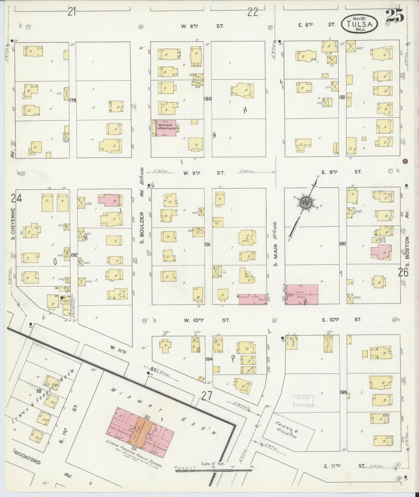 Sanborn Fire Insurance Map from Tulsa, Tulsa County, Oklahoma (1911), Sheet #0025 - Complete Map Set gallery image, historic Sanborn map, vintage wall art, Oklahoma Oklahoma