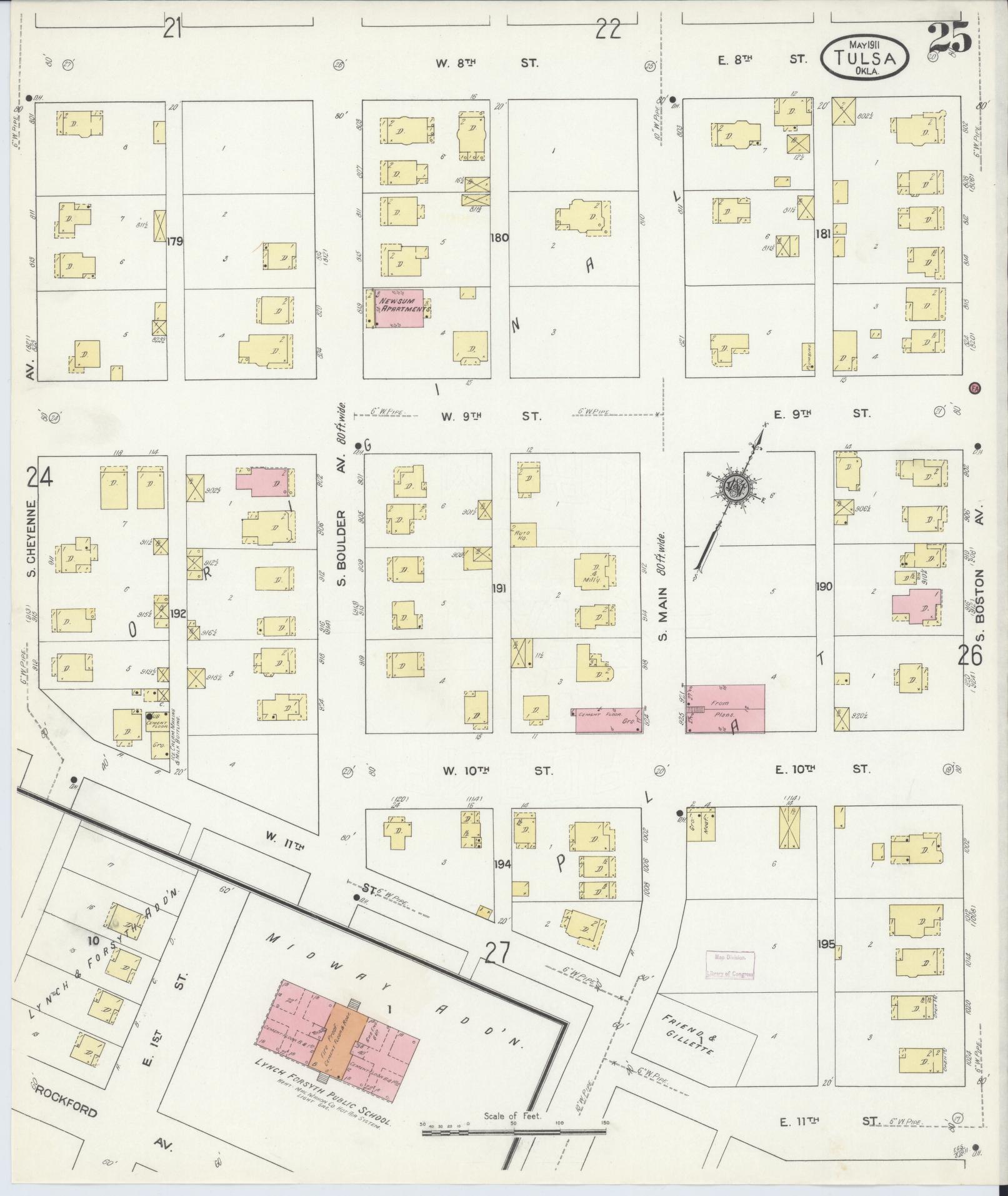 Sanborn Fire Insurance Map from Tulsa, Tulsa County, Oklahoma (1911), Sheet #0025 - Complete Map Set gallery image, historic Sanborn map, vintage wall art, Oklahoma Oklahoma