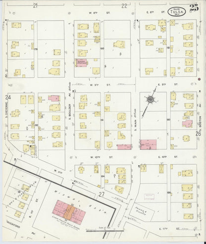 Sanborn Fire Insurance Map from Tulsa, Tulsa County, Oklahoma (1911), Sheet #0025 - Complete Map Set gallery image, historic Sanborn map, vintage wall art, Oklahoma Oklahoma