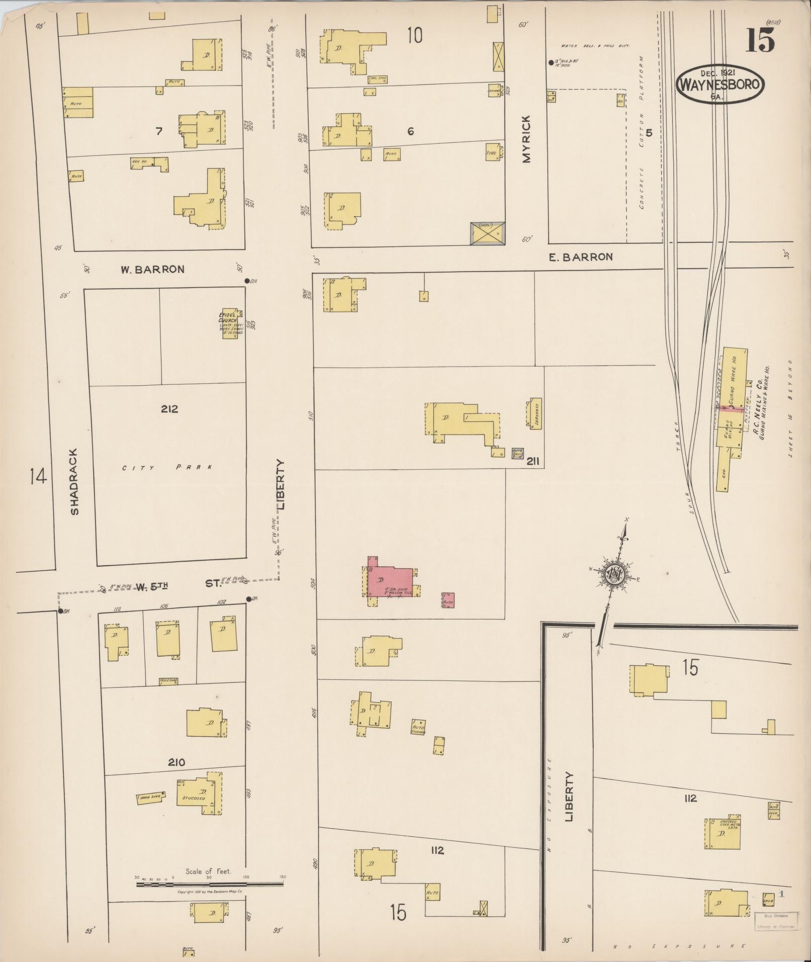 Sanborn Fire Insurance Map from Waynesboro, Burke County, Georgia (1921), Sheet #0015 - Complete Map Set gallery image, historic Sanborn map, vintage wall art, Georgia Georgia