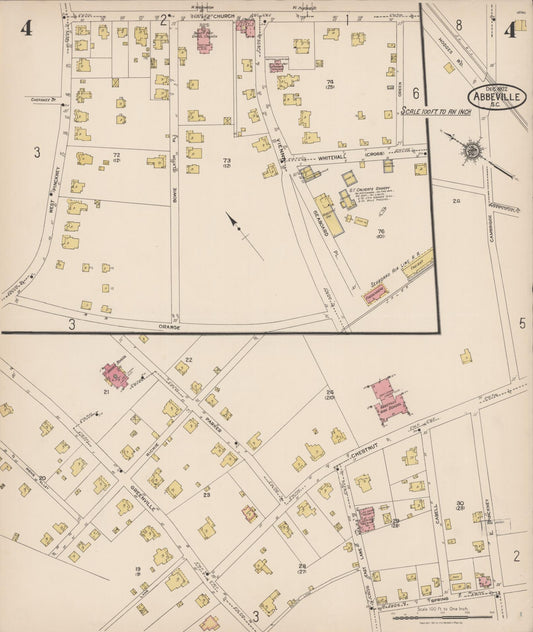 Sanborn Fire Insurance Map from Abbeville, Abbeville County, South Carolina (1922), Sheet #0004 - Historic Sanborn Fire Insurance Map Print, vintage old map wall art, antique decor, genealogy gift, South Carolina South Carolina map