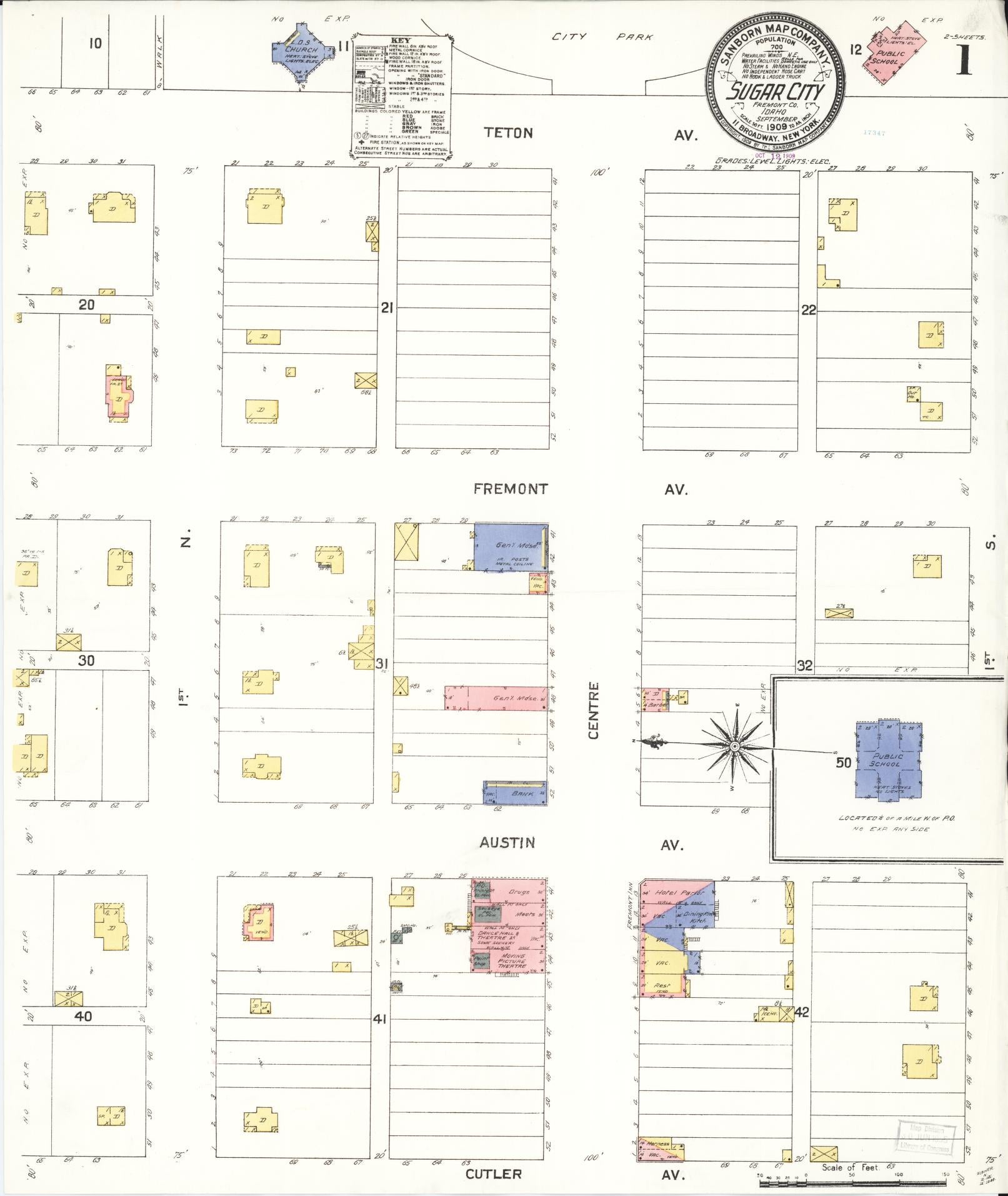 Sanborn Fire Insurance Map from Sugar City, Madison County, Idaho (1909), Sheet #0001 - Complete Map Set gallery image, historic Sanborn map, vintage wall art, Idaho Idaho