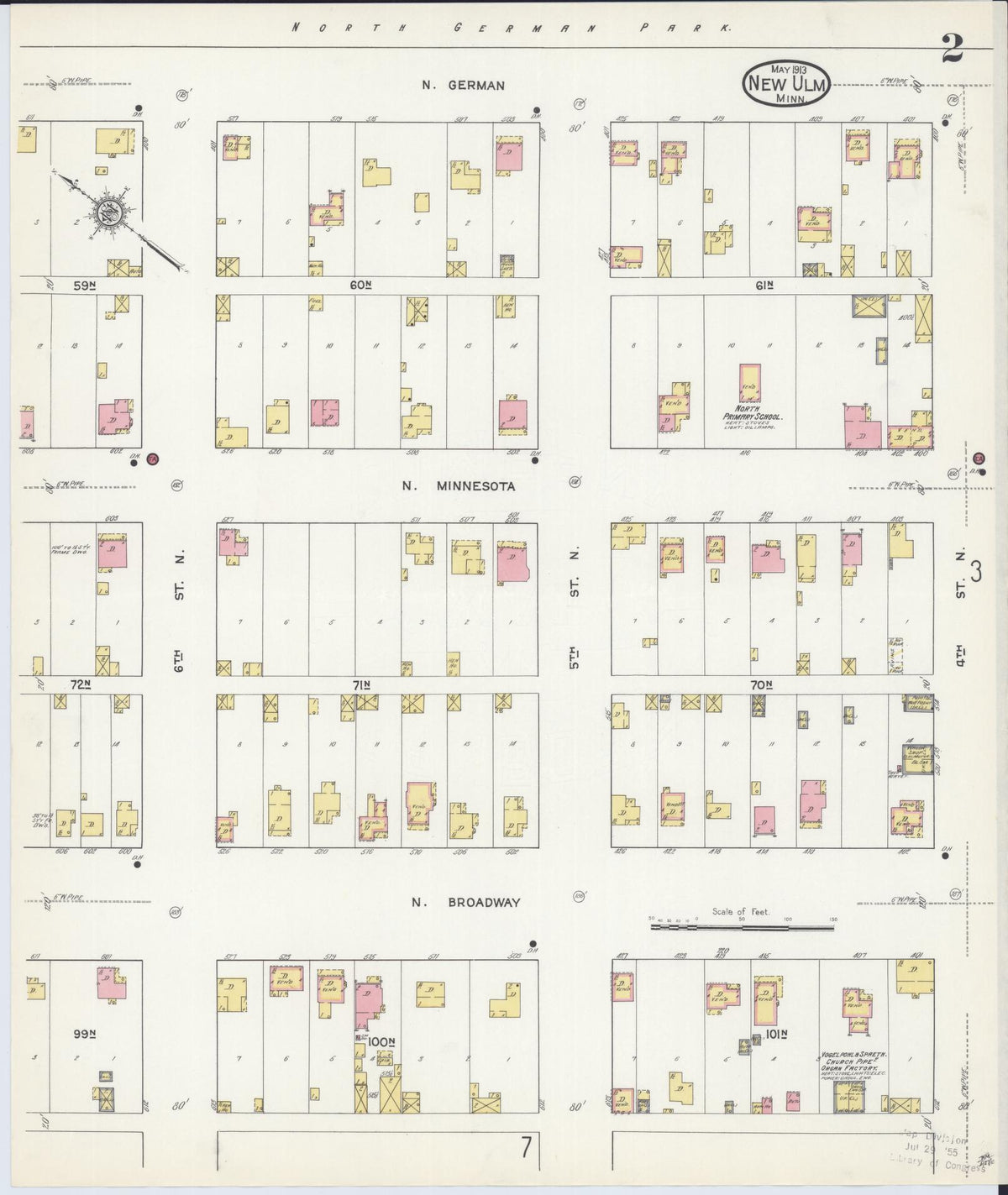 Sanborn Fire Insurance Map from New Ulm, Brown County, Minnesota (1913), Sheet #0002 - Historic Sanborn Fire Insurance Map Print, vintage old map wall art, antique decor, genealogy gift, Minnesota Minnesota map