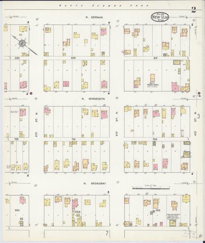 Sanborn Fire Insurance Map from New Ulm, Brown County, Minnesota (1913), Sheet #0002 - Historic Sanborn Fire Insurance Map Print, vintage old map wall art, antique decor, genealogy gift, Minnesota Minnesota map