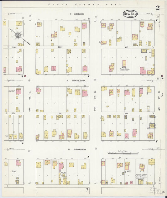 Sanborn Fire Insurance Map from New Ulm, Brown County, Minnesota (1913), Sheet #0002 - Historic Sanborn Fire Insurance Map Print, vintage old map wall art, antique decor, genealogy gift, Minnesota Minnesota map