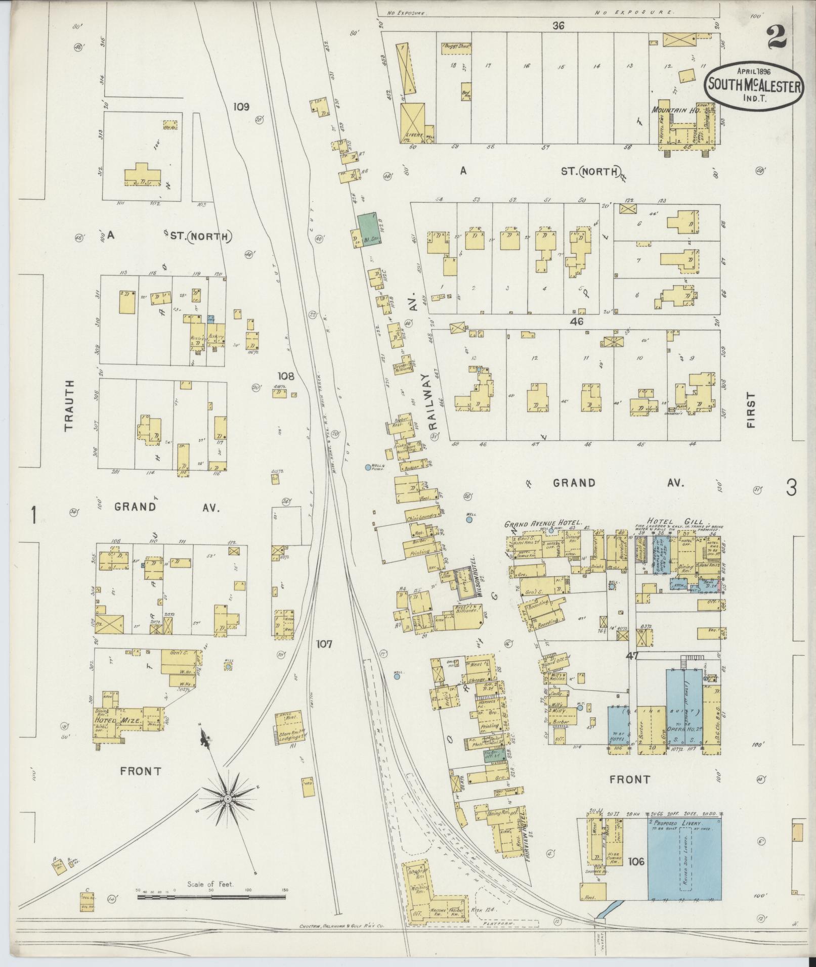 Sanborn Fire Insurance Map from South McAlester, Pittsburg County, Oklahoma (1896), Sheet #0002 - Complete Map Set gallery image, historic Sanborn map, vintage wall art, Oklahoma Oklahoma