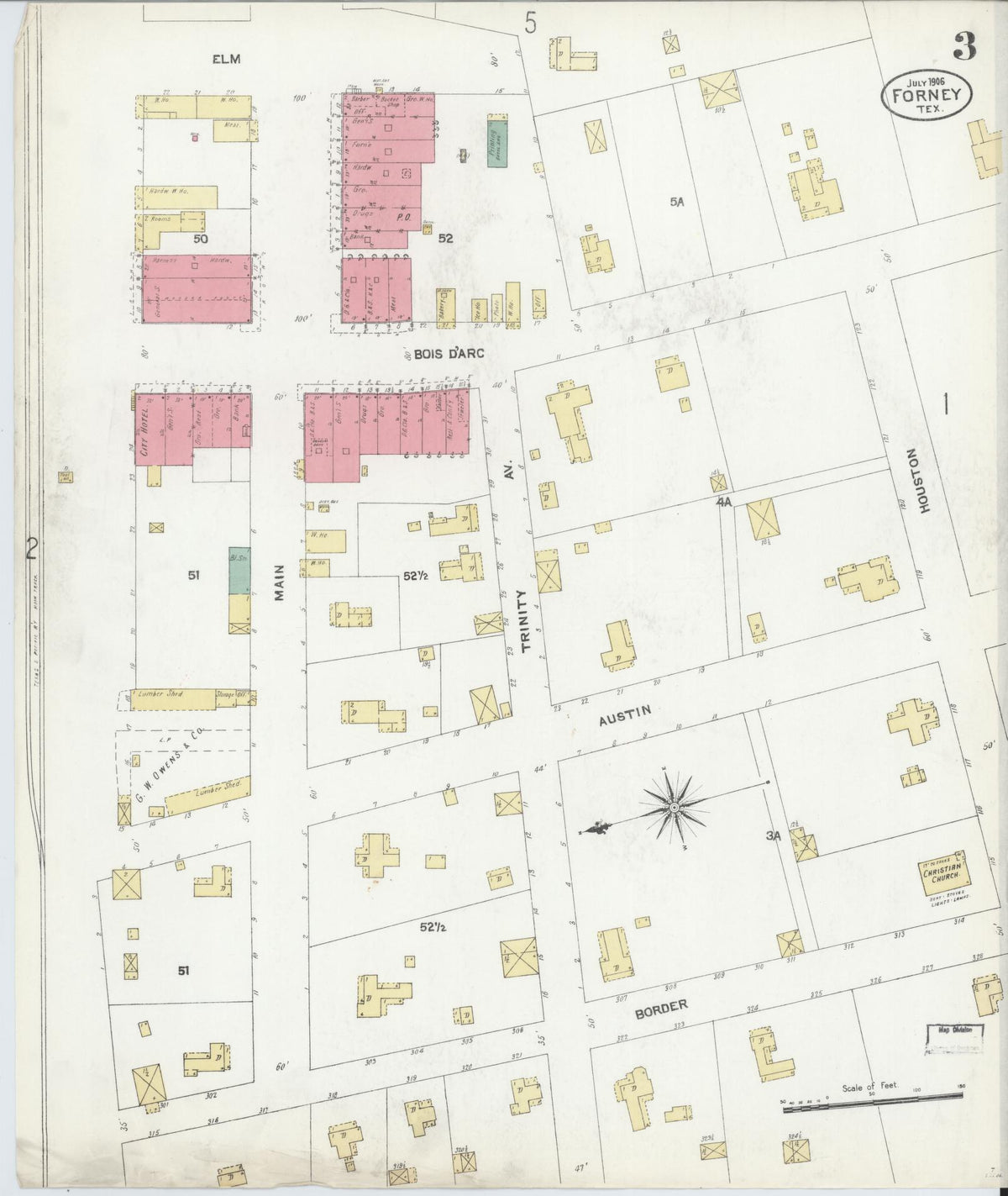 Sanborn Fire Insurance Map from Forney, Kaufman County, Texas (1906), Sheet #0003 - Historic Sanborn Fire Insurance Map Print, vintage old map wall art, antique decor, genealogy gift, Texas Texas map