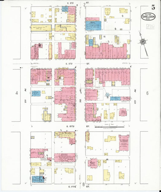 Sanborn Fire Insurance Map from Sheldon, O'Brien County, Iowa (1918), Sheet #0005 - Historic Sanborn Fire Insurance Map Print, vintage old map wall art