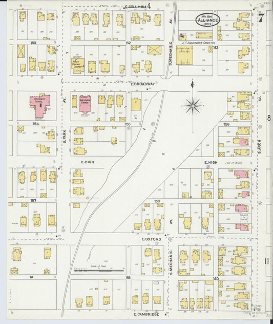 Sanborn Fire Insurance Map from Alliance, Stark County, Ohio (1904), Sheet #0007 - Historic Sanborn Fire Insurance Map Print, vintage old map wall art, antique decor, genealogy gift, Ohio Ohio map