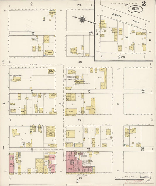 Sanborn Fire Insurance Map from Galt, Sacramento County, California (1911), Sheet #0002 - Historic Sanborn Fire Insurance Map Print, vintage old map wall art, antique decor, genealogy gift, California California map