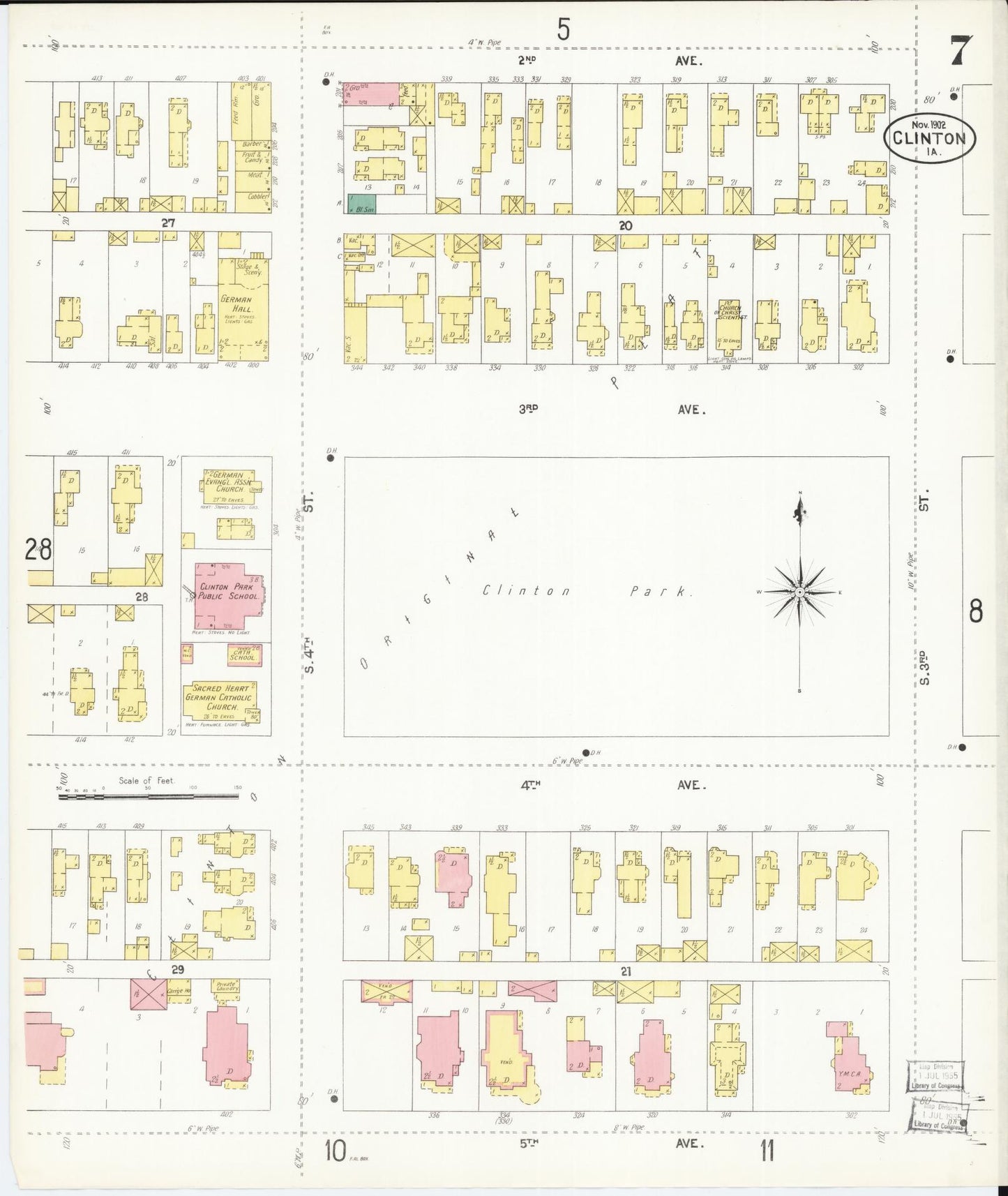 Sanborn Fire Insurance Map from Clinton, Clinton County, Iowa (1902), Sheet #0007 - Historic Sanborn Fire Insurance Map Print, vintage old map wall art