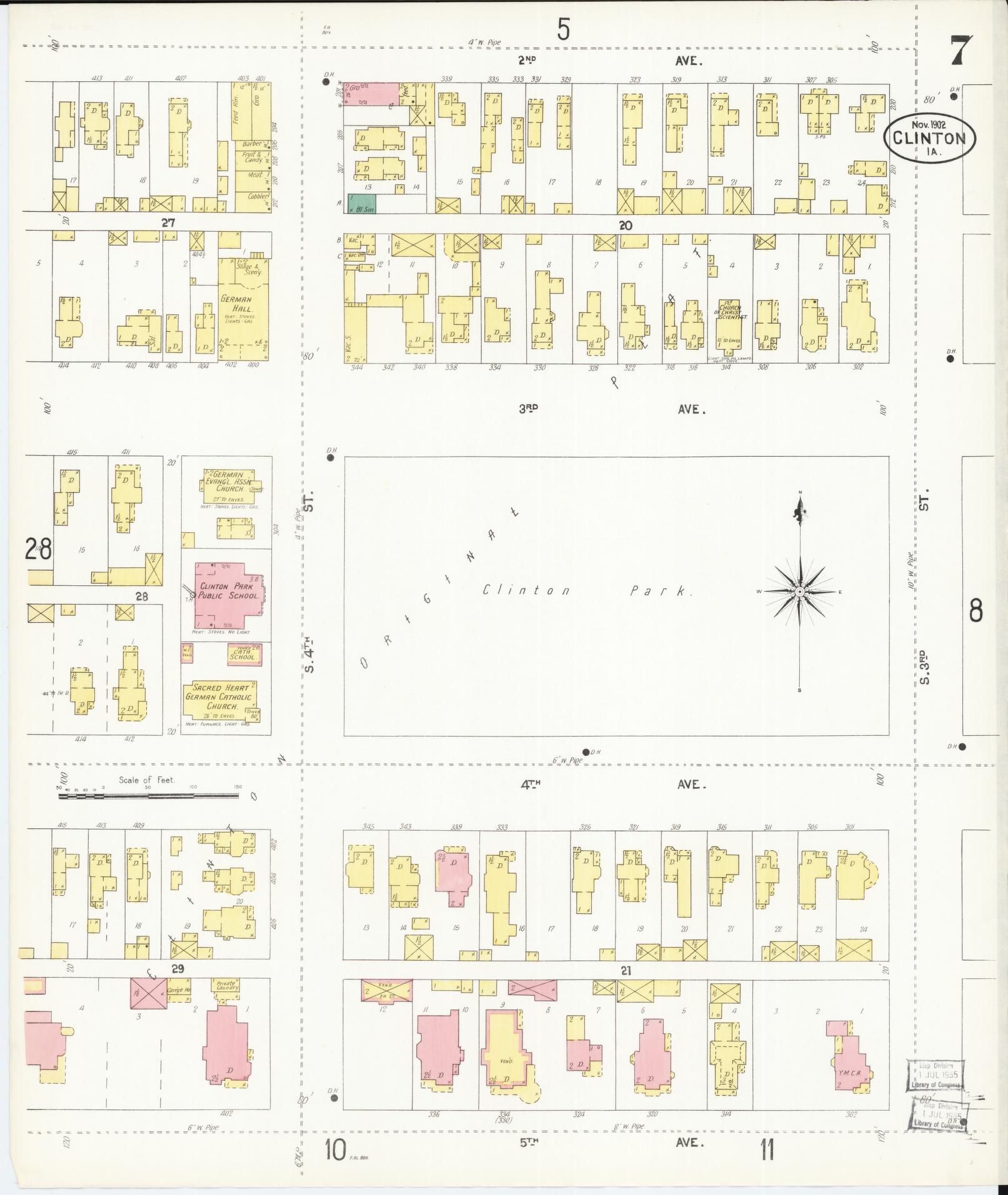 Sanborn Fire Insurance Map from Clinton, Clinton County, Iowa (1902), Sheet #0007 - Historic Sanborn Fire Insurance Map Print, vintage old map wall art