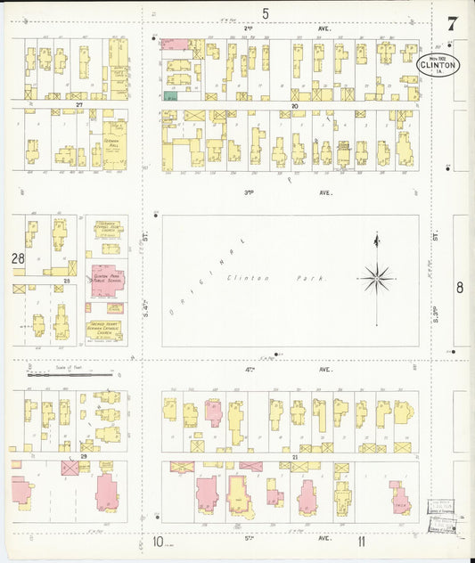 Sanborn Fire Insurance Map from Clinton, Clinton County, Iowa (1902), Sheet #0007 - Historic Sanborn Fire Insurance Map Print, vintage old map wall art