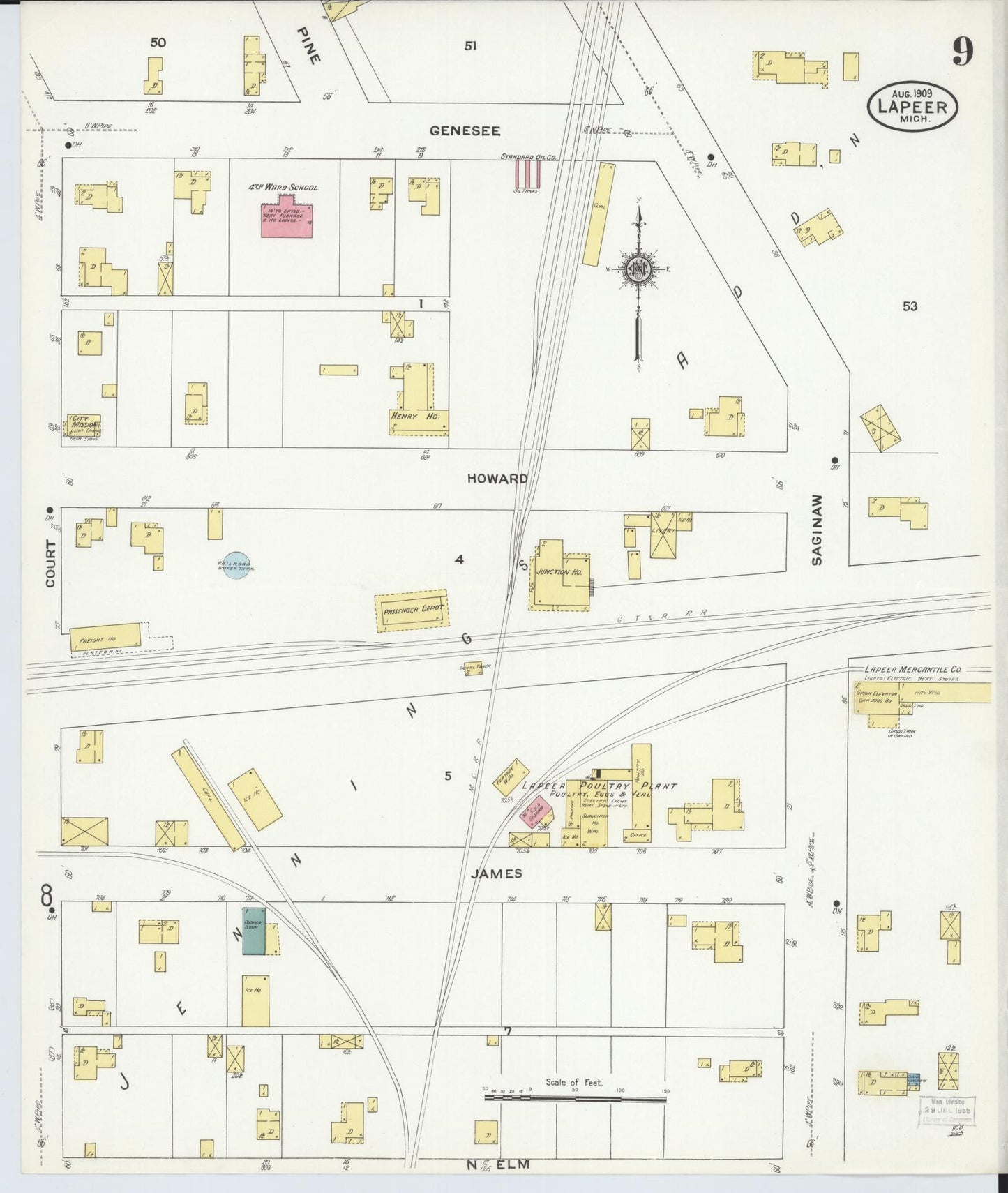 Sanborn Fire Insurance Map from Lapeer, Lapeer County, Michigan (1909), Sheet #0009 - Complete Map Set gallery image, historic Sanborn map, vintage wall art, Michigan Michigan