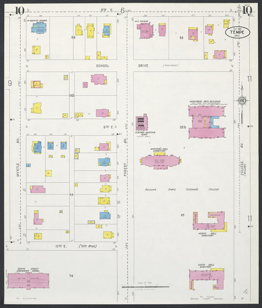 Sanborn Fire Insurance Map from Tempe, Maricopa County, Arizona (1927), Sheet #0010 - Historic Sanborn Fire Insurance Map Print, vintage old map wall art, antique decor, genealogy gift, Arizona Arizona map