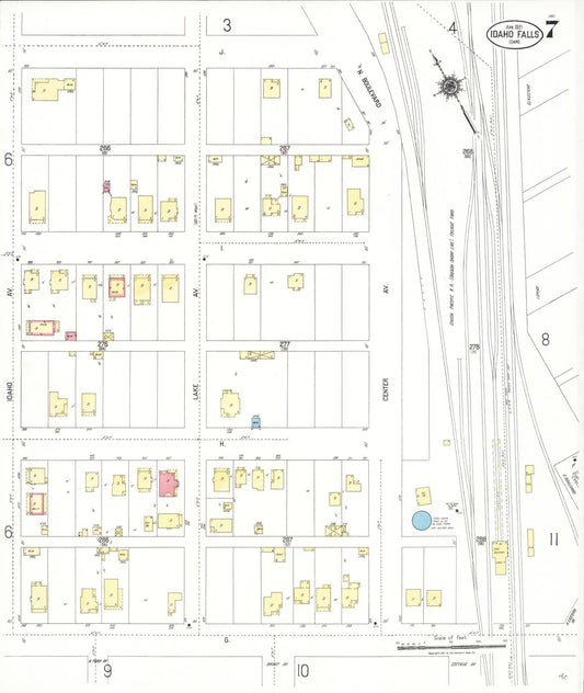 Sanborn Fire Insurance Map from Idaho Falls, Bonneville County, Idaho (1921), Sheet #0007 - Historic Sanborn Fire Insurance Map Print, vintage old map wall art, antique decor, genealogy gift, Idaho Idaho map