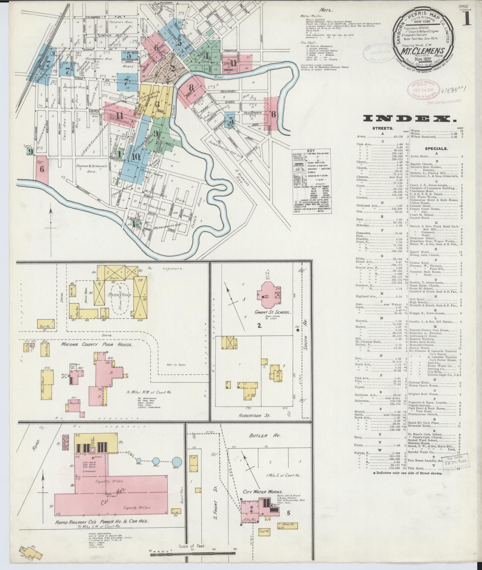 Sanborn Fire Insurance Map from Mount Clemens, Macomb County, Michigan (1897), Sheet #0001 - Complete Map Set gallery image, historic Sanborn map, vintage wall art, Michigan Michigan