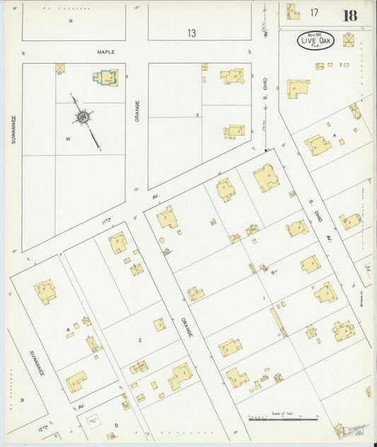 Sanborn Fire Insurance Map from Live Oak, Suwanee County, Florida (1912), Sheet #0018 - Historic Sanborn Fire Insurance Map Print, vintage old map wall art, antique decor, genealogy gift, Florida Florida map