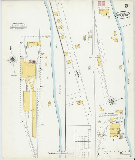 Sanborn Fire Insurance Map from Buckhannon, Upshur County, West Virginia (1904), Sheet #0005 - Historic Sanborn Fire Insurance Map Print, vintage old map wall art, antique decor, genealogy gift, West Virginia West Virginia map