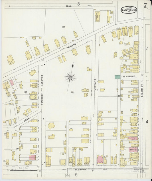 Sanborn Fire Insurance Map from Nanticoke, Luzerne County, Pennsylvania (1896), Sheet #0007 - Historic Sanborn Fire Insurance Map Print, vintage old map wall art, antique decor, genealogy gift, Pennsylvania Pennsylvania map