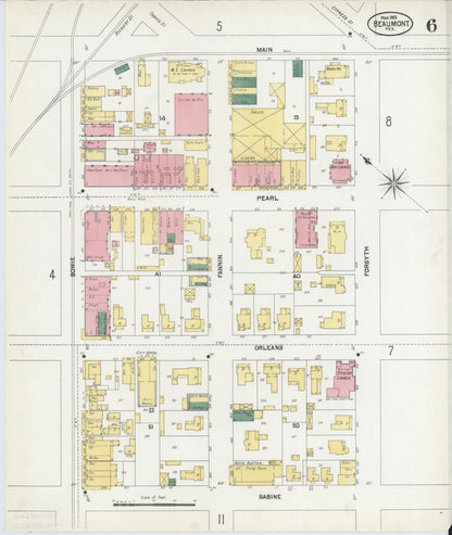 Sanborn Fire Insurance Map from Beaumont, Jefferson County, Texas (1902), Sheet #0006 - Historic Sanborn Fire Insurance Map Print, vintage old map wall art, antique decor, genealogy gift, Texas Texas map