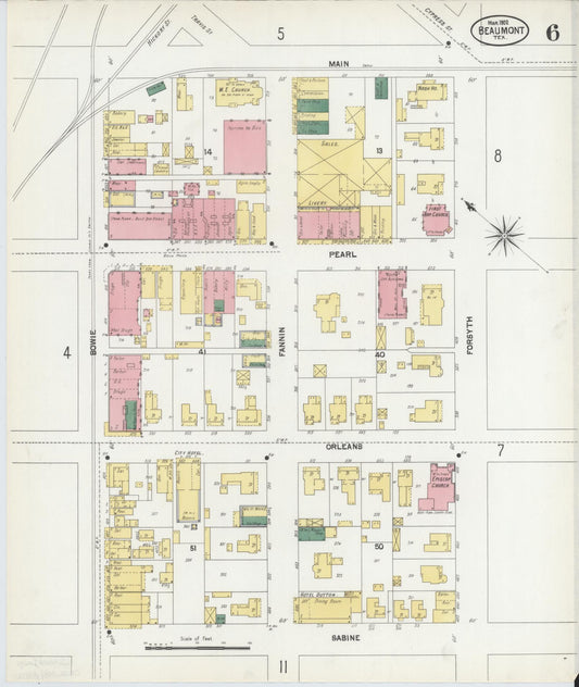Sanborn Fire Insurance Map from Beaumont, Jefferson County, Texas (1902), Sheet #0006 - Historic Sanborn Fire Insurance Map Print, vintage old map wall art, antique decor, genealogy gift, Texas Texas map