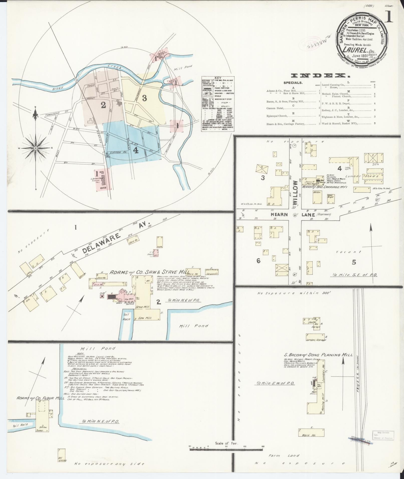 Sanborn Fire Insurance Map from Laurel, Sussex County, Delaware. (1891) – Historic Sanborn Fire Insurance Map Print