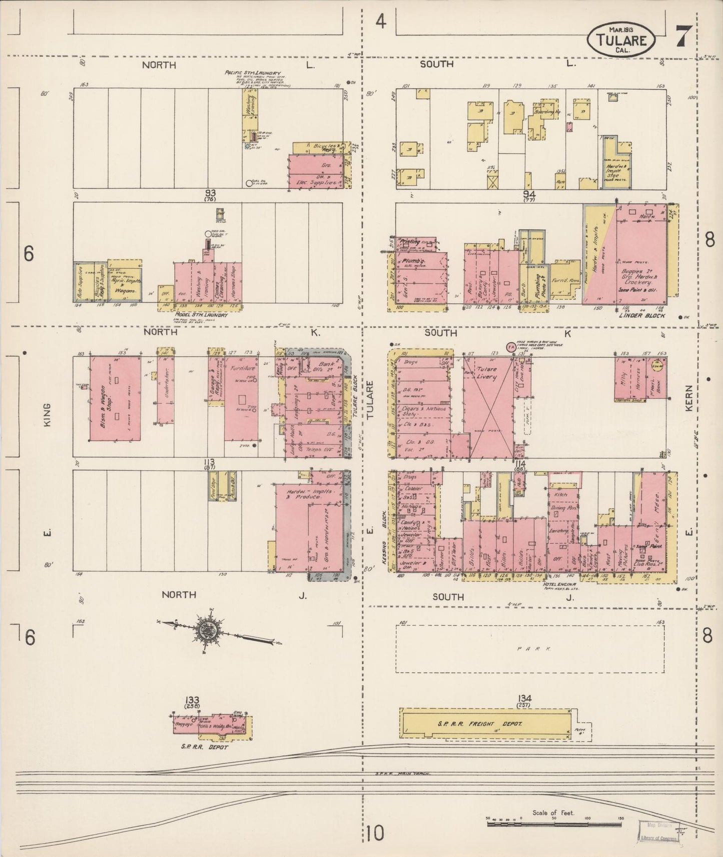 Sanborn Fire Insurance Map from Tulare, Tulare County, California (1913), Sheet #0007 - Complete Map Set gallery image, historic Sanborn map, vintage wall art, California California