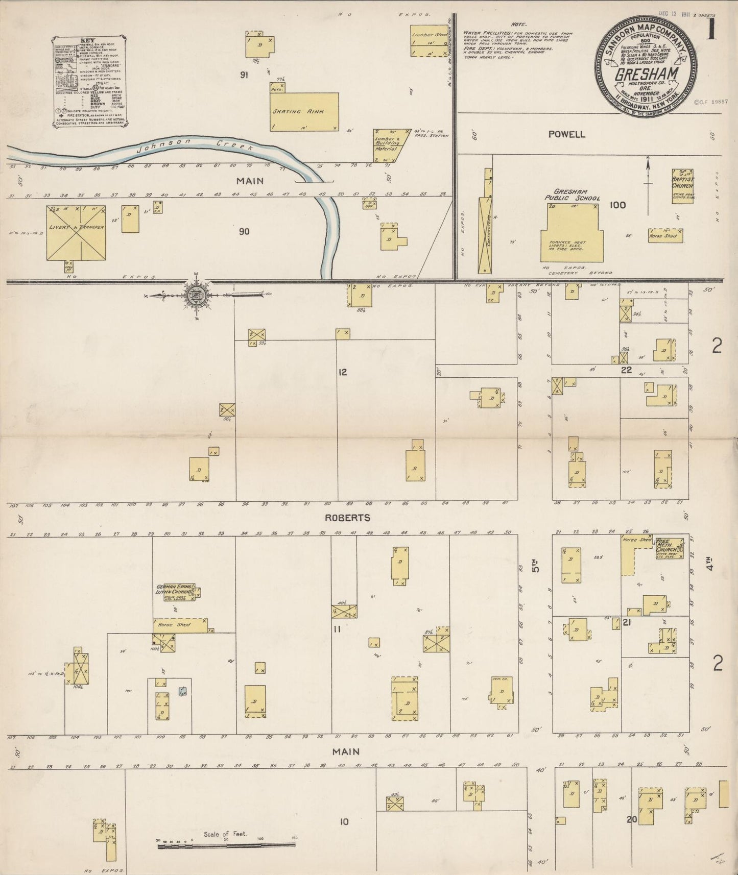 Sanborn Fire Insurance Map from Gresham, Multnomah County, Oregon (1911), Sheet #0001 - Complete Map Set gallery image, historic Sanborn map, vintage wall art, Oregon Oregon