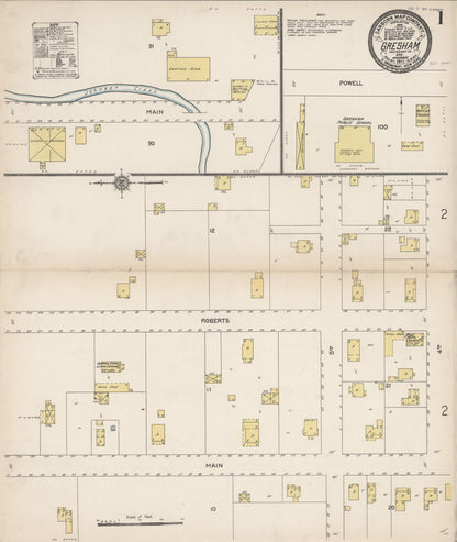 Sanborn Fire Insurance Map from Gresham, Multnomah County, Oregon (1911), Sheet #0001 - Complete Map Set gallery image, historic Sanborn map, vintage wall art, Oregon Oregon