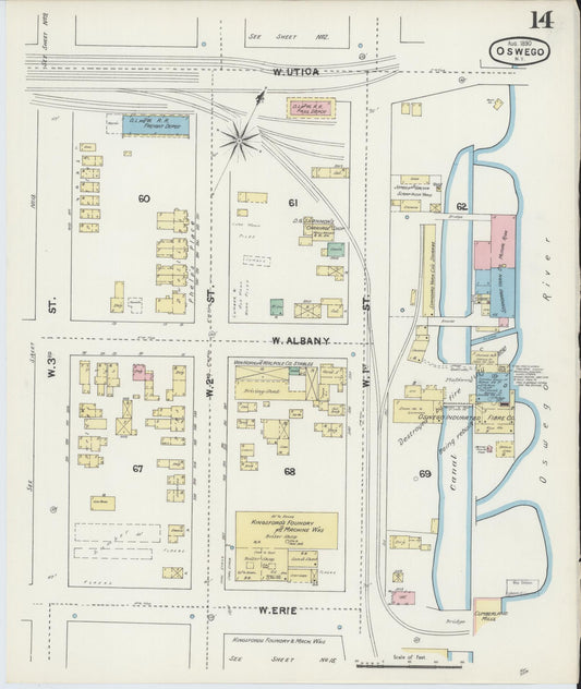 Sanborn Fire Insurance Map from Oswego, Oswego County, New York (1890), Sheet #0014 - Historic Sanborn Fire Insurance Map Print, vintage old map wall art, antique decor, genealogy gift, New York New York map