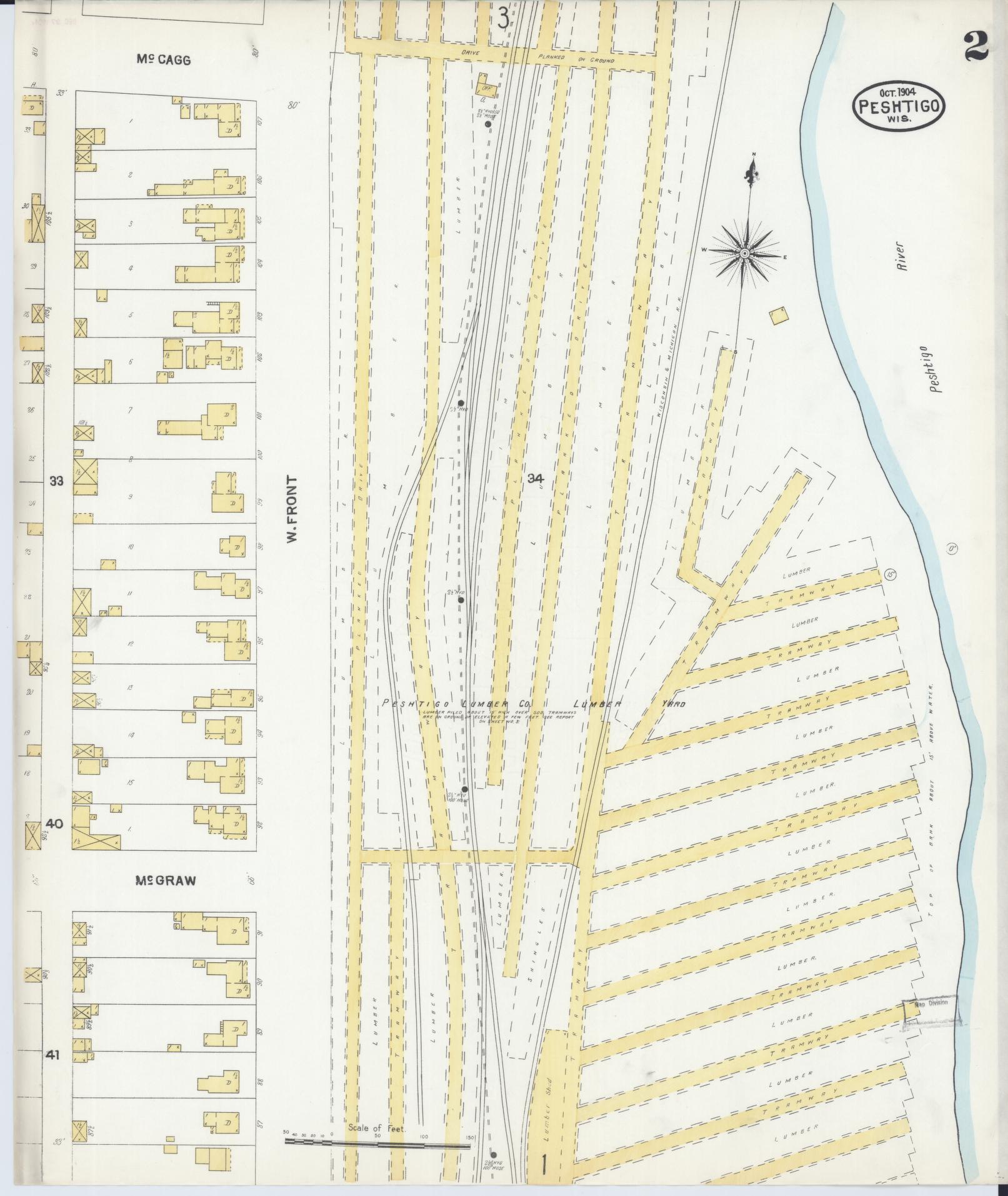 Sanborn Fire Insurance Map from Peshtigo, Marinette County, Wisconsin (1904), Sheet #0002 - Complete Map Set gallery image, historic Sanborn map, vintage wall art, Wisconsin Wisconsin