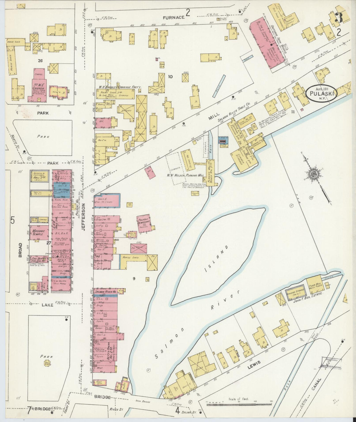 Sanborn Fire Insurance Map from Pulaski, Oswego County, New York (1911), Sheet #0003 - Complete Map Set gallery image, historic Sanborn map, vintage wall art, New York New York