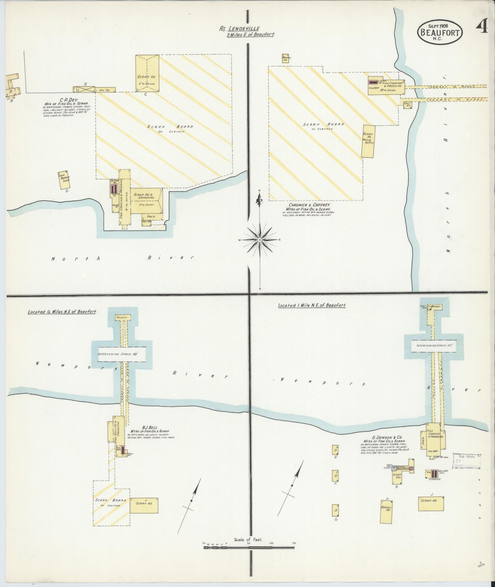 Sanborn Fire Insurance Map from Beaufort, Carteret County, North Carolina (1908), Sheet #0004 - Historic Sanborn Fire Insurance Map Print, vintage old map wall art, antique decor, genealogy gift, North Carolina North Carolina map