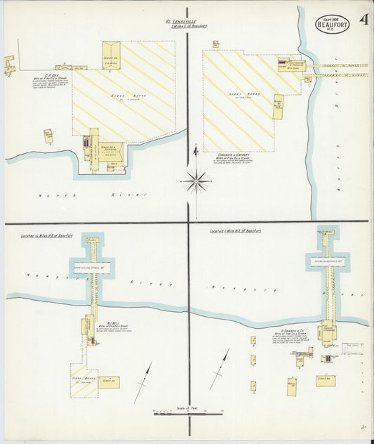 Sanborn Fire Insurance Map from Beaufort, Carteret County, North Carolina (1908), Sheet #0004 - Historic Sanborn Fire Insurance Map Print, vintage old map wall art, antique decor, genealogy gift, North Carolina North Carolina map