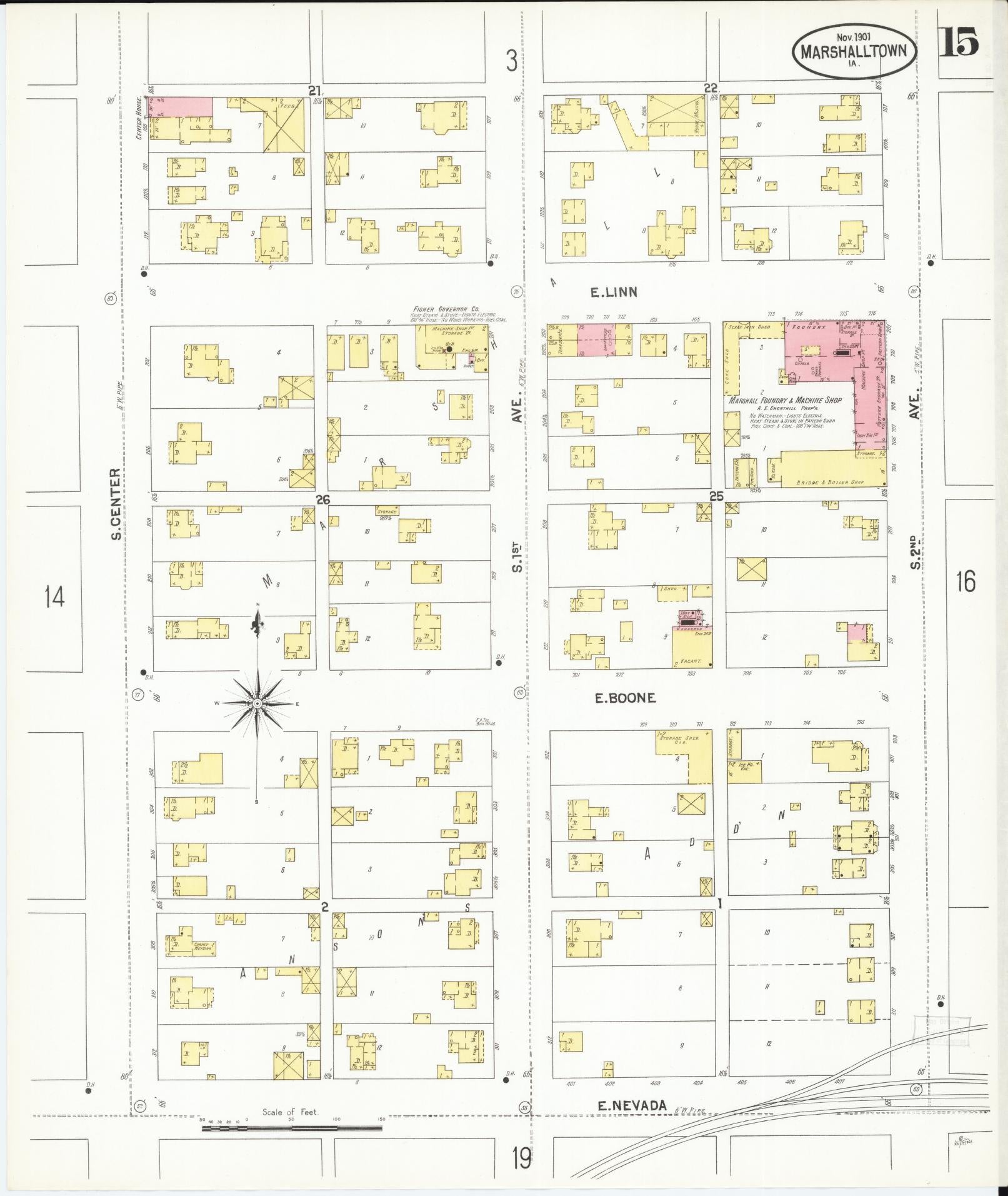 Sanborn Fire Insurance Map from Marshalltown, Marshall County, Iowa (1901), Sheet #0015 - Historic Sanborn Fire Insurance Map Print
