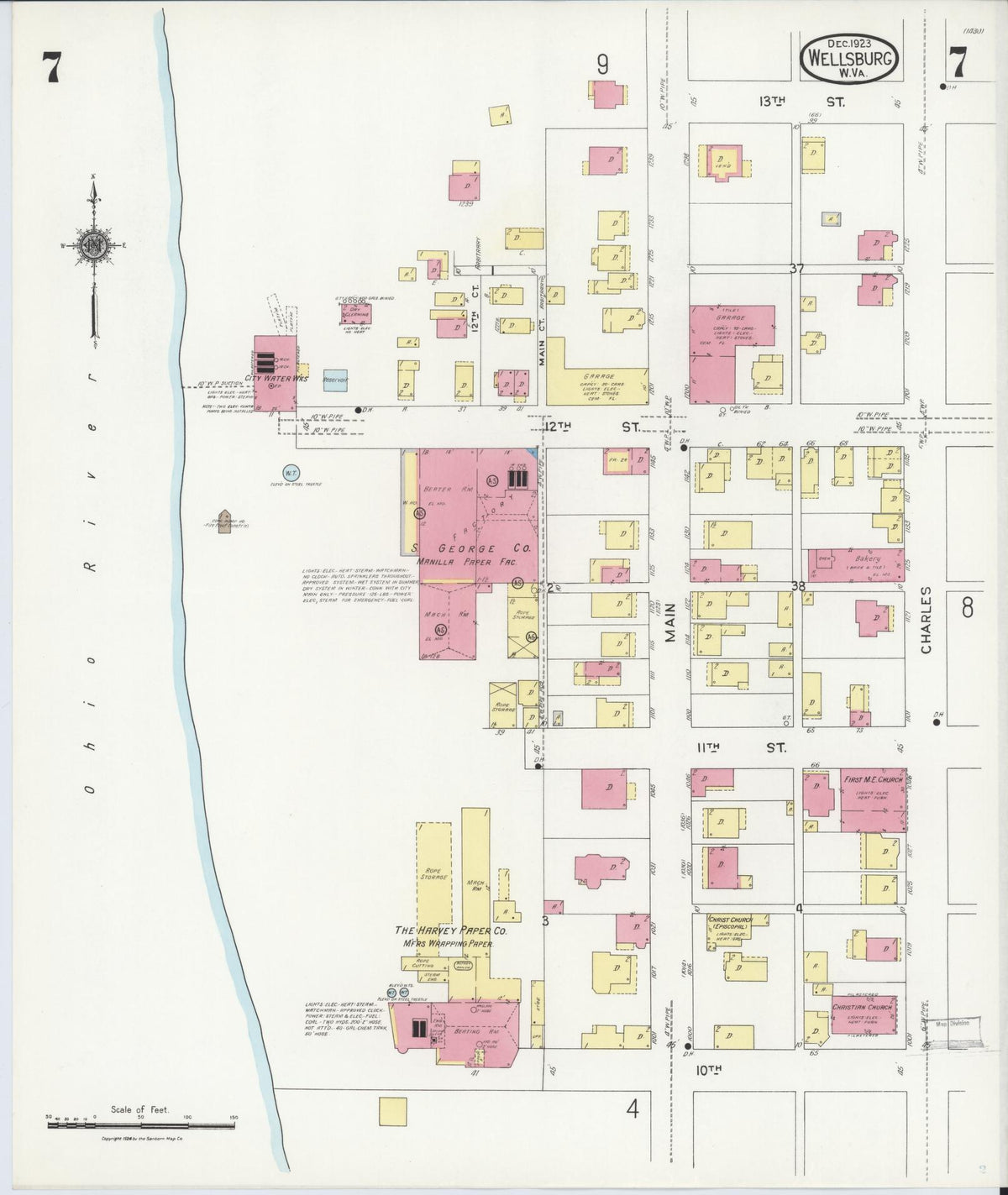Sanborn Fire Insurance Map from Wellsburg, Brooke County, West Virginia (1923), Sheet #0007 - Complete Map Set gallery image, historic Sanborn map, vintage wall art, West Virginia West Virginia