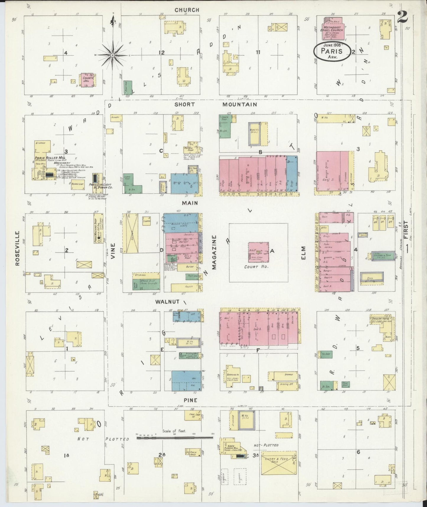 Sanborn Fire Insurance Map from Paris, Logan County, Arkansas (1908), Sheet #0002 - Complete Map Set gallery image, historic Sanborn map, vintage wall art, Arkansas Arkansas
