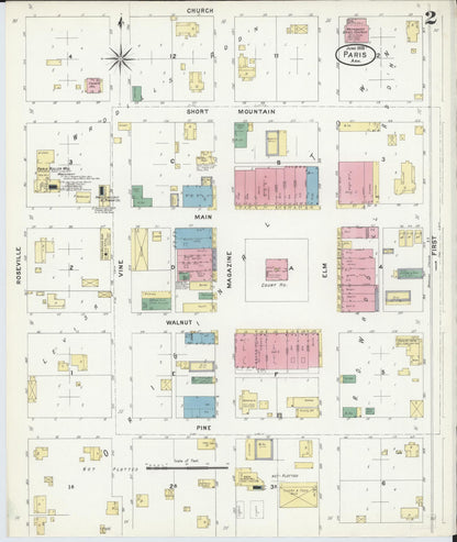 Sanborn Fire Insurance Map from Paris, Logan County, Arkansas (1908), Sheet #0002 - Complete Map Set gallery image, historic Sanborn map, vintage wall art, Arkansas Arkansas