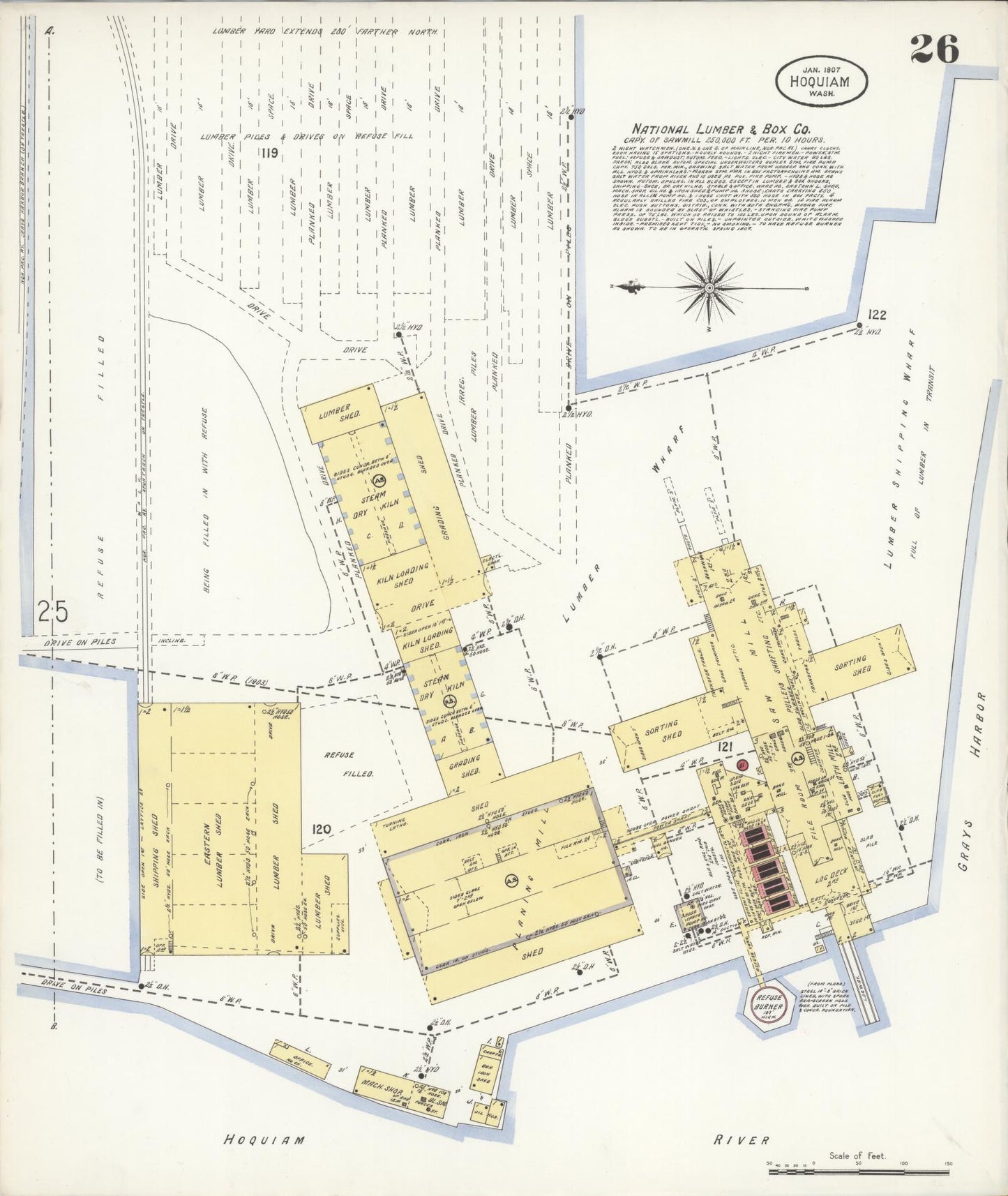 Sanborn Fire Insurance Map from Hoquiam, Grays Harbor County, Washington (1907), Sheet #0026 - Complete Map Set gallery image, historic Sanborn map, vintage wall art, Washington Washington