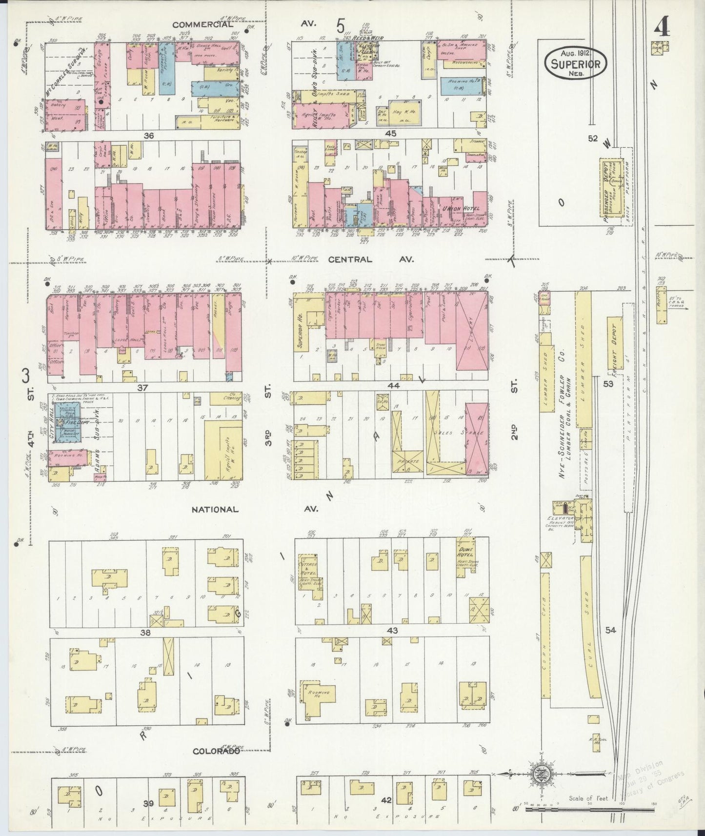 Sanborn Fire Insurance Map from Superior, Nuckolls County, Nebraska (1912), Sheet #0004 - Historic Sanborn Fire Insurance Map Print, vintage old map wall art, antique decor, genealogy gift, Nebraska Nebraska map