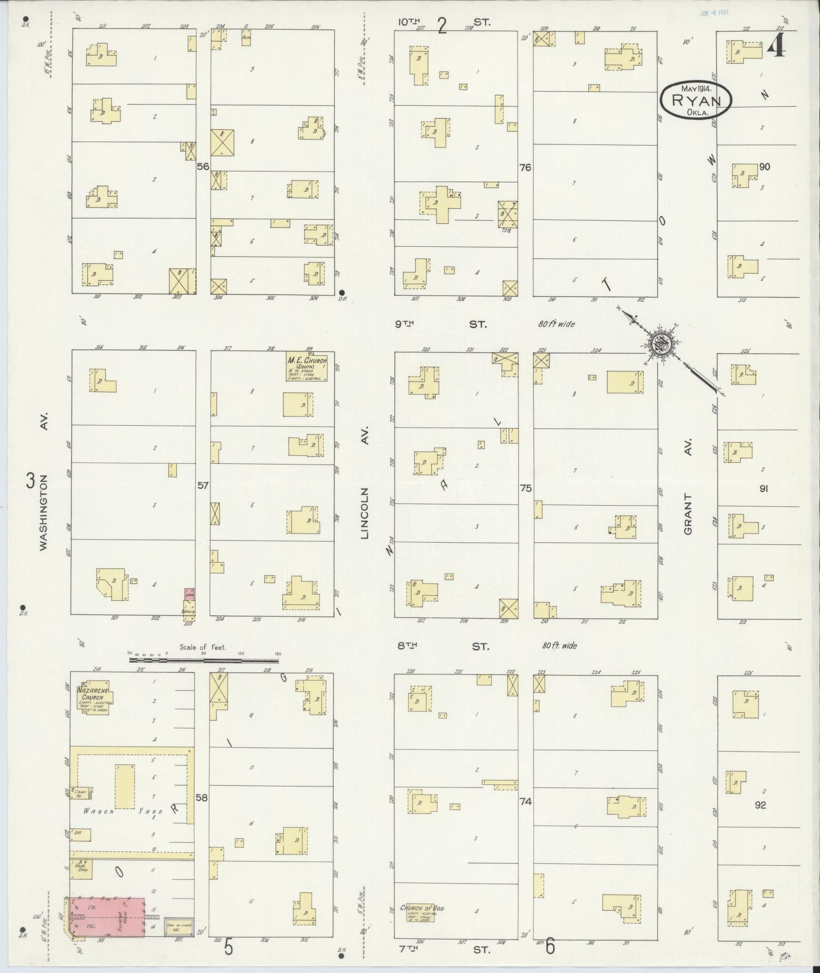 Sanborn Fire Insurance Map from Ryan, Jefferson County, Oklahoma (1914), Sheet #0004 - Historic Sanborn Fire Insurance Map Print, vintage old map wall art, antique decor, genealogy gift, Oklahoma Oklahoma map