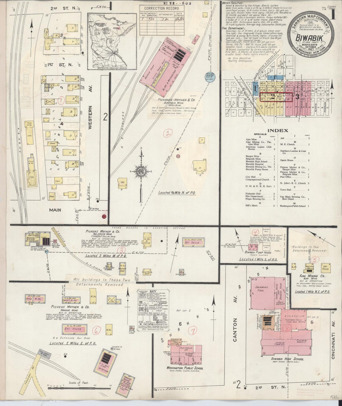 Sanborn Fire Insurance Map from Biwabik, Saint Louis County, Minnesota (1936), Sheet #0001 - Complete Map Set gallery image, historic Sanborn map, vintage wall art, Minnesota Minnesota