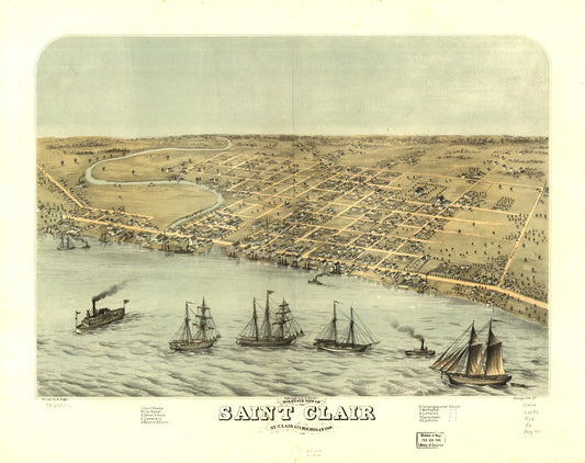 Bird's eye view of Saint Clair, St. Clair Co., Michigan 1868. (1868) – Historic Bird’s-Eye View Panorama Print