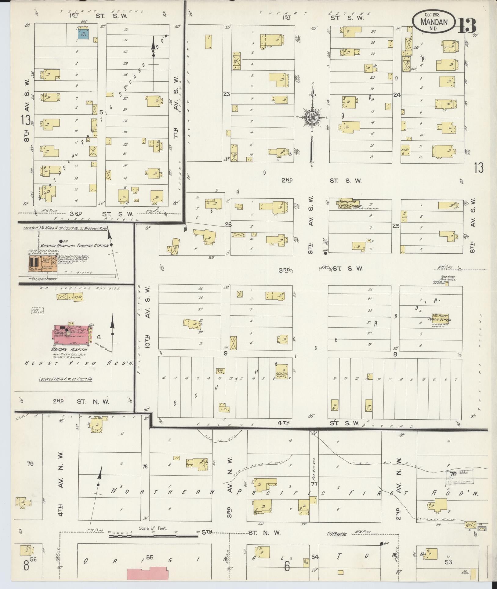 Sanborn Fire Insurance Map from Mandan, Morton County, North Dakota (1913), Sheet #0013 - Historic Sanborn Fire Insurance Map Print, vintage old map wall art, antique decor, genealogy gift, North Dakota North Dakota map
