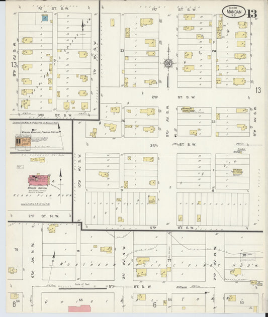 Sanborn Fire Insurance Map from Mandan, Morton County, North Dakota (1913), Sheet #0013 - Historic Sanborn Fire Insurance Map Print, vintage old map wall art, antique decor, genealogy gift, North Dakota North Dakota map
