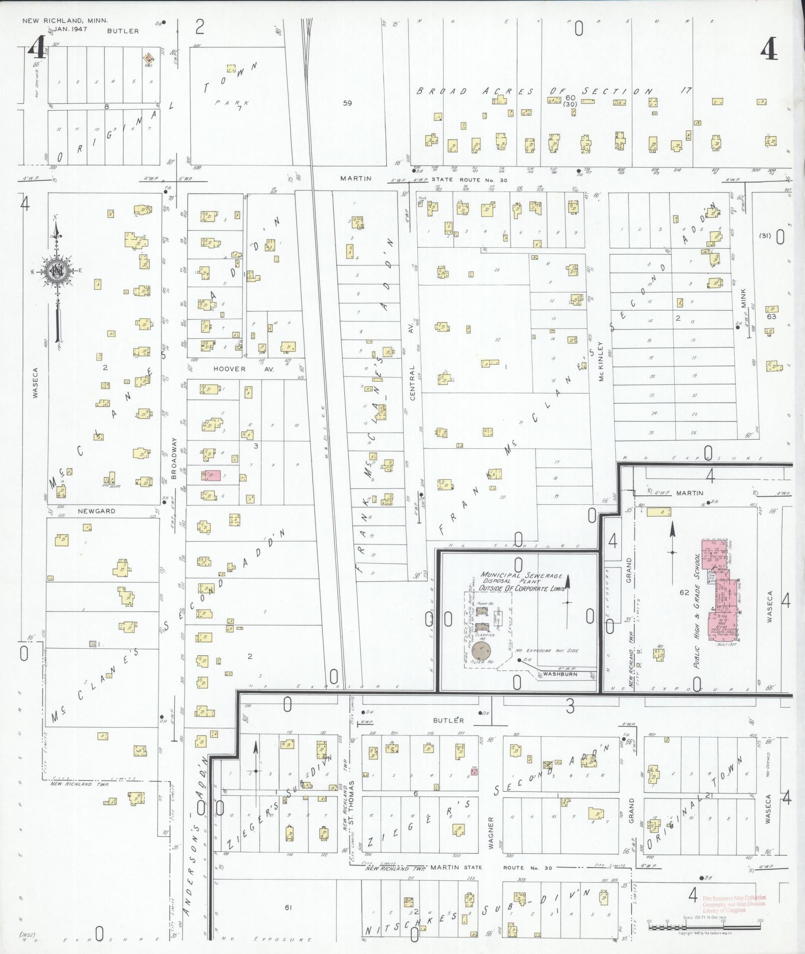 Sanborn Fire Insurance Map from New Richland, Waseca County, Minnesota (1947), Sheet #0004 - Complete Map Set gallery image, historic Sanborn map, vintage wall art, Minnesota Minnesota