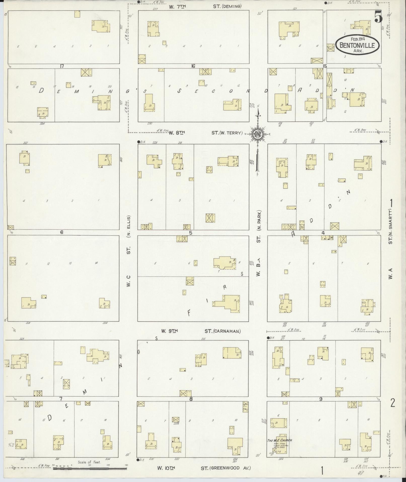 Sanborn Fire Insurance Map from Bentonville, Benton County, Arkansas (1914), Sheet #0005 - Complete Map Set gallery image, historic Sanborn map, vintage wall art, Arkansas Arkansas